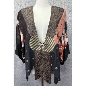VTG Sterling Styles Womens One Size Kimono Mixed Print Art Boho Lagenlook